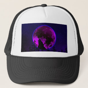 WOLF HOWLING MOON MAGENTA   TRUCKER HAT