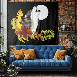 Wolf Howling Moon Tapestry