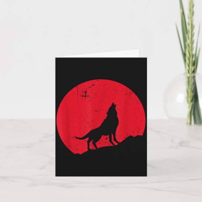 Wolf howling moon wolves scary night halloween card (Front)
