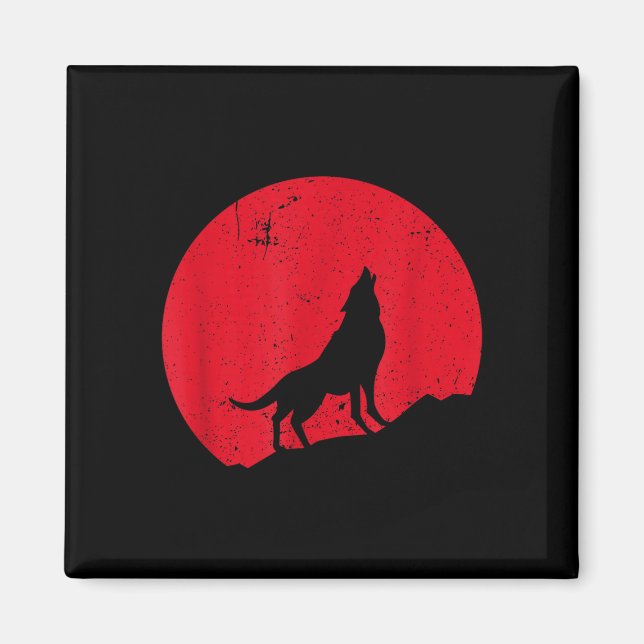 Wolf howling moon wolves scary night halloween magnet (Front)