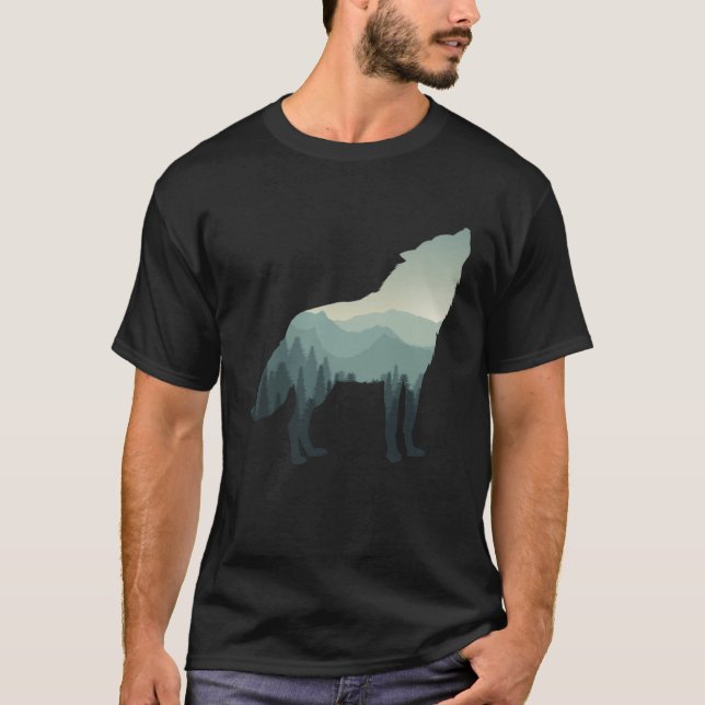 Wolf Howling Mountain Forest T-Shirt (Front)