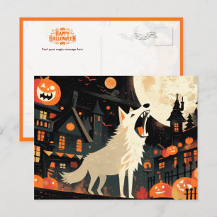 Wolf Howling on a Halloween Full Moon Night Postcard