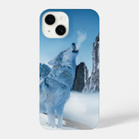 Wolf Howling on a Snowy Mountain in Winter