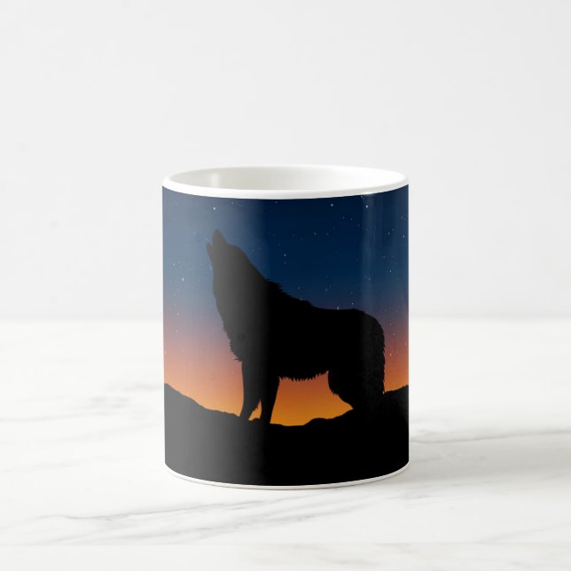 Wolf Howling Silhouette at Sunset Coffee Mug (Center)
