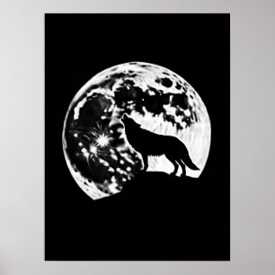 Wolf Howling Silhouetted Against a Full Moon Poster