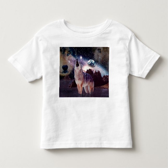 Wolf howling through the universe toddler T-Shirt (Front)