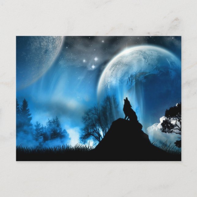 Wolf Howling To 2 Moons Postcard (Front)