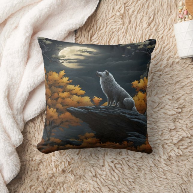 Wolf Howling Under a Full Moon. Cushion (Blanket)