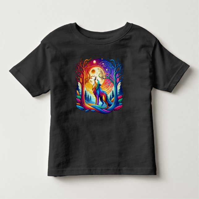 Wolf Howling Under a Surreal Sky Toddler T-Shirt (Front)