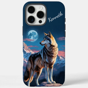 Wolf Howling Under Lunar Glow iPhone 16 Pro Max Case
