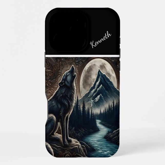 Wolf Howling Under Moonlight iPhone Case (Back)