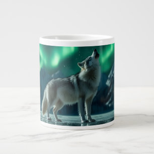 Wolf Howling Under the Northern Lights Large Coffee Mug