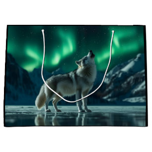 Wolf Howling Under the Northern Lights Large Gift Bag
