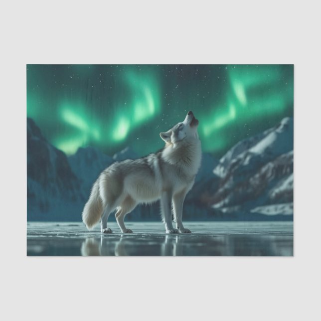 Wolf Howling Under the Northern Lights Tissue Paper (Front)