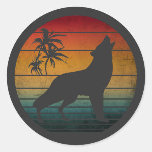 wolf howling vintage classic round sticker
