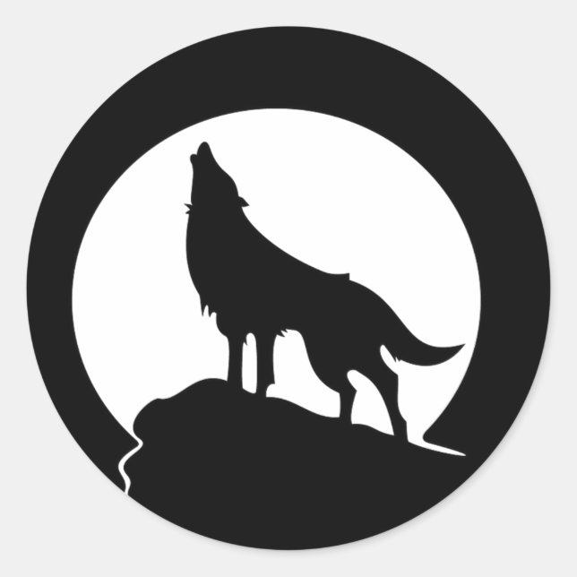 Wolf howling with a full moon round sticker (Front)