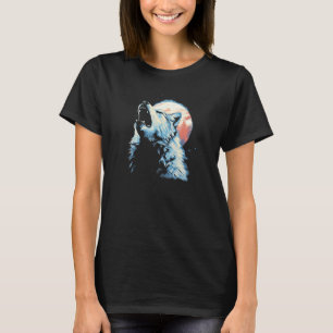 Wolf Howling With Full Moon in Background - Wolf L T-Shirt