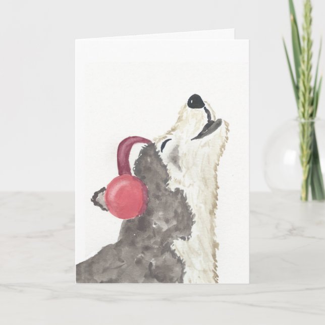 Wolf Howling With Headphones Birthday Card (Front)