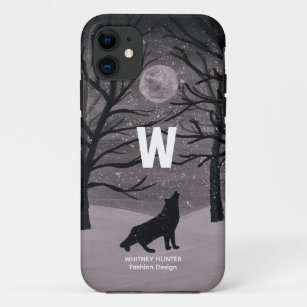 Wolf Howls at Moon in Forest   Custom Monogram on  Case-Mate iPhone Case