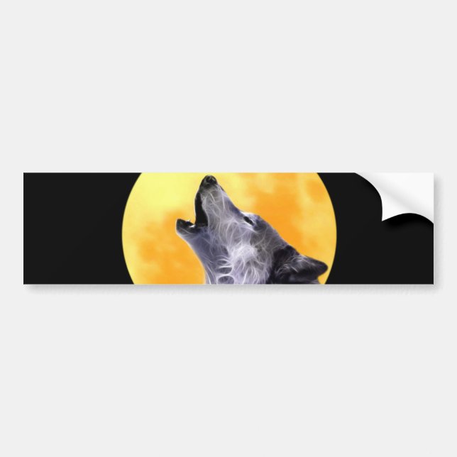 Wolf howls at the full moon bumper sticker (Front)