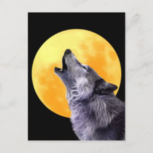 Wolf howls at the full moon postcard