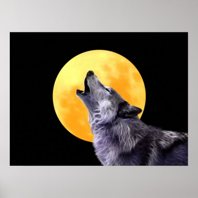 Wolf howls at the full moon poster (Front)