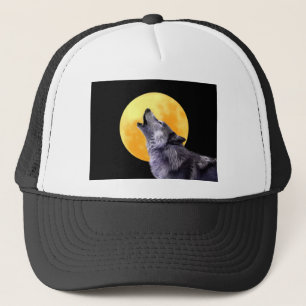 Wolf howls at the full moon trucker hat