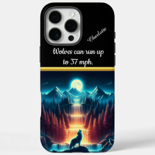 Wolf howls by a glowing waterfall iPhone 16 pro max case