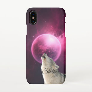 Wolf Howls Red Moon Sky Nebula Galaxy Scary Night iPhone Case