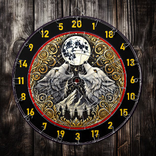 Wolf Howls Under Golden Moon’s Light Dartboard