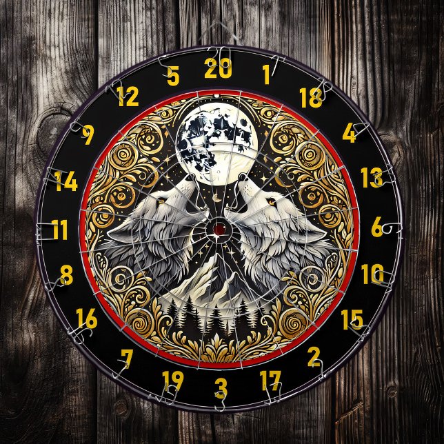 Wolf Howls Under Golden Moon’s Light Dartboard (Creator Uploaded)