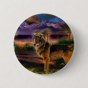 Wolf hunting in mountain 6 cm round badge