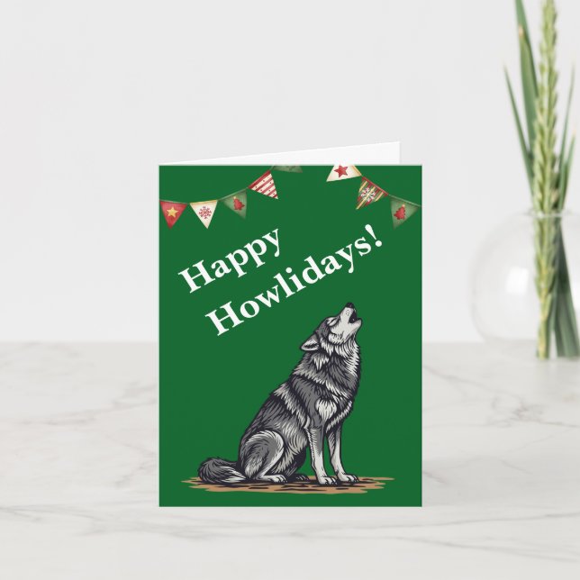 Wolf Husky Dog Lovers Funny Pun Easy Customisation Holiday Card (Front)