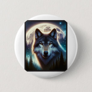 Wolf Icy Moon Galaxy Hunting Ground Grey Wolves Fo 6 Cm Round Badge