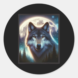 Wolf Icy Moon Galaxy Hunting Ground Grey Wolves Fo Classic Round Sticker