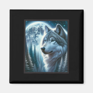 Wolf Icy Moon Galaxy Hunting Ground Grey Wolves Fo Magnet