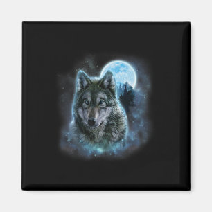 Wolf Icy Moon Galaxy Hunting Ground Grey Wolves Fo Magnet