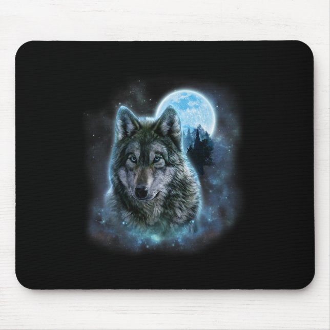 Wolf Icy Moon Galaxy Hunting Ground Grey Wolves Fo Mouse Pad (Front)