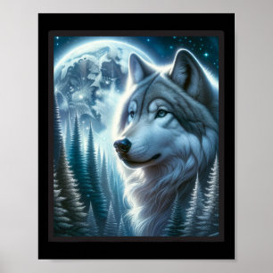 Wolf Icy Moon Galaxy Hunting Ground Grey Wolves Fo Poster