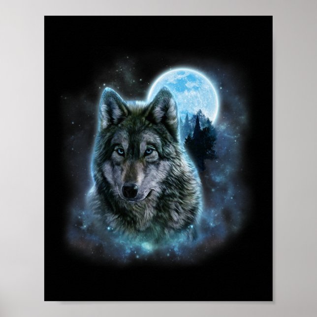 Wolf Icy Moon Galaxy Hunting Ground Grey Wolves Fo Poster (Front)