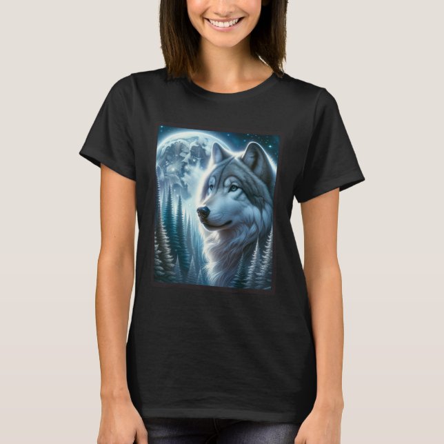 Wolf Icy Moon Galaxy Hunting Ground Grey Wolves Fo T-Shirt (Front)