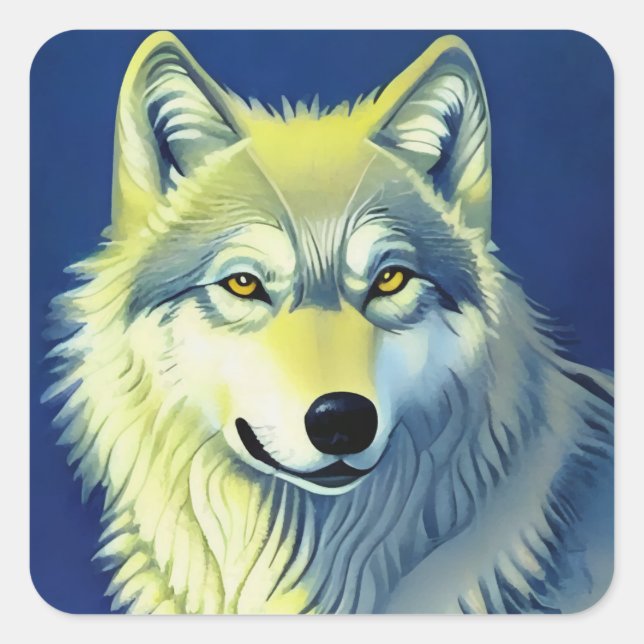 Wolf Illustration Square Sticker (Front)