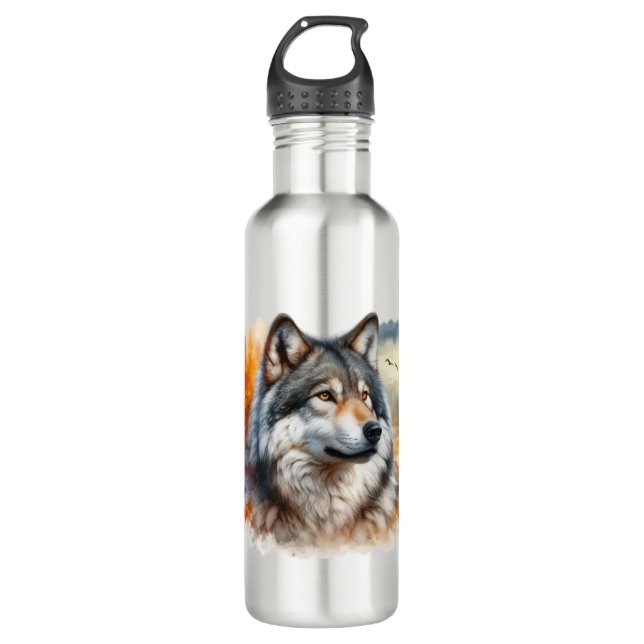 Wolf in Autumn Colours: Nature’s Beauty Unleashed 710 Ml Water Bottle (Front)