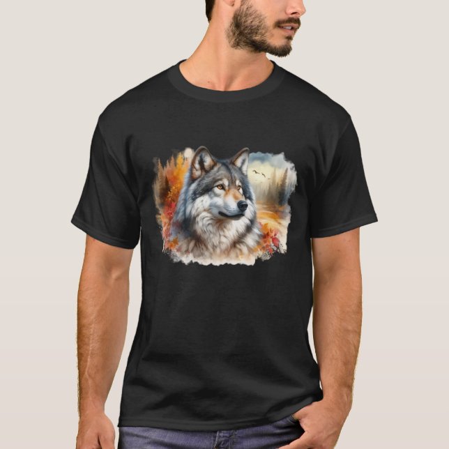 Wolf in Autumn Colours: Nature’s Beauty Unleashed T-Shirt (Front)