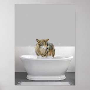 Wolf in Bathtub Bubble bath Poster