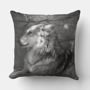 Wolf in Black and White Cushion