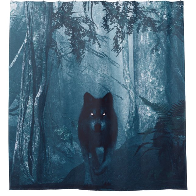 Wolf in Dark Forest. Shower Curtain (Front)