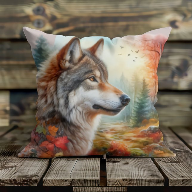 Wolf in Forest: A Stunning Blend of Nature  Cushion (Creator Uploaded)