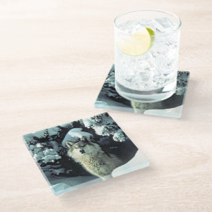 Wolf In Frosted Woodland Glass Coaster