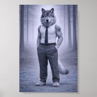 Wolf in Minimal Formal Attire – Silent Forest Port Poster